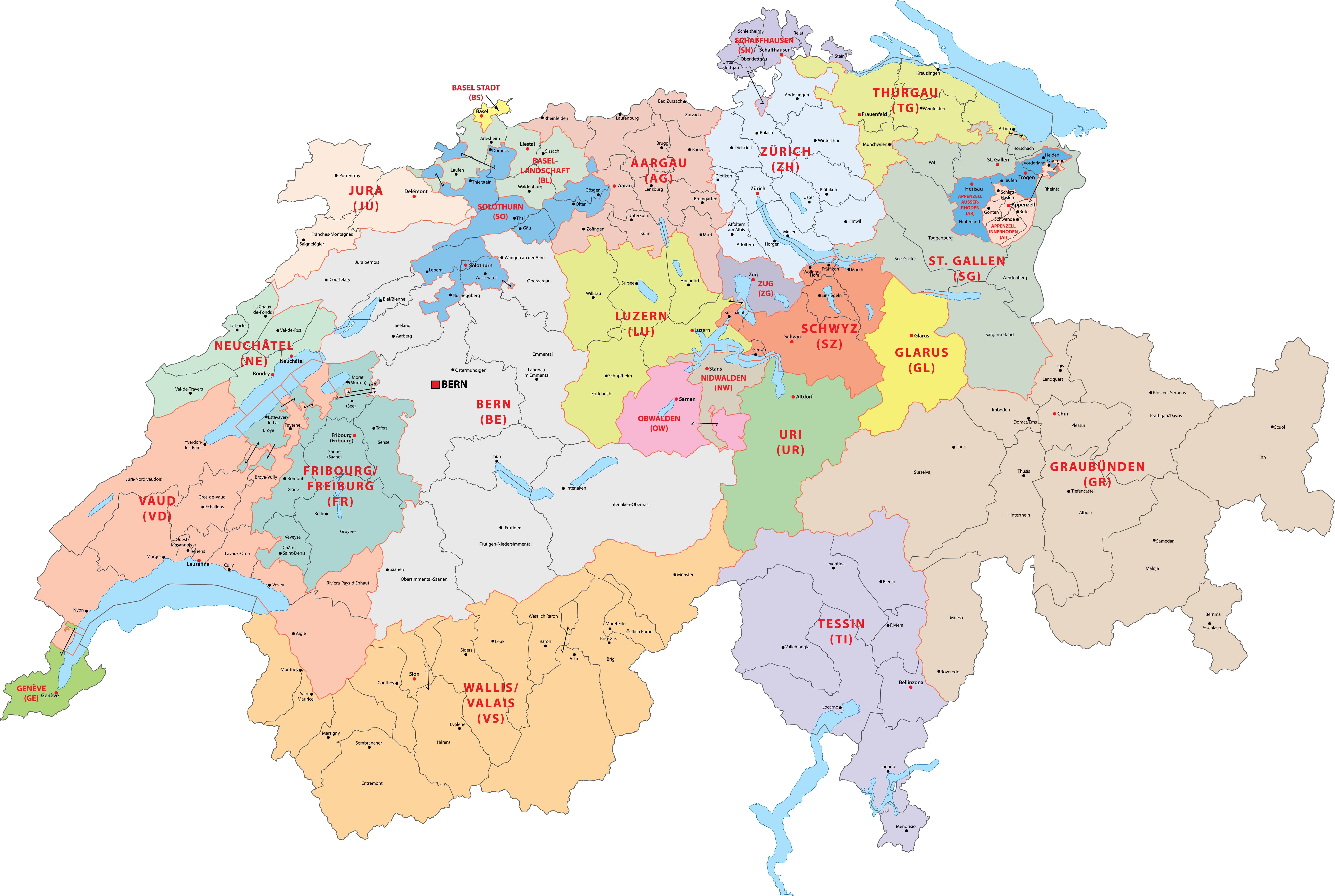Mapa da Suíça - Europa Destinos