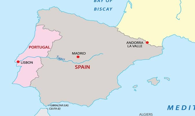 Mapa de Portugal e Espanha