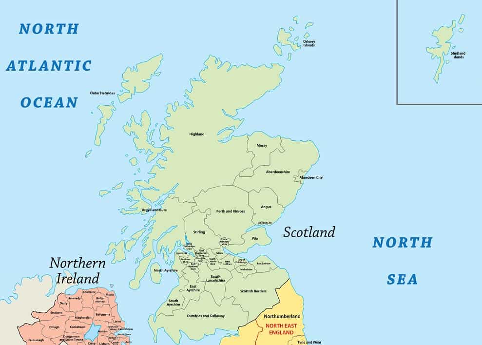 Mapa da Escócia - Europa Destinos